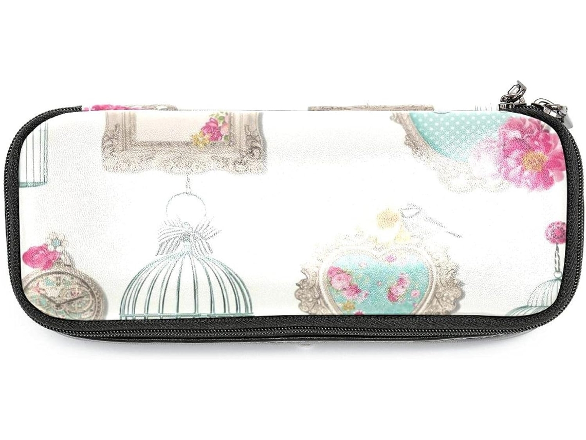 Esta carteira com estampa de flores, borboletas e corações, de grande capacidade, é ideal para a escola e para uso em carteiras escolares.