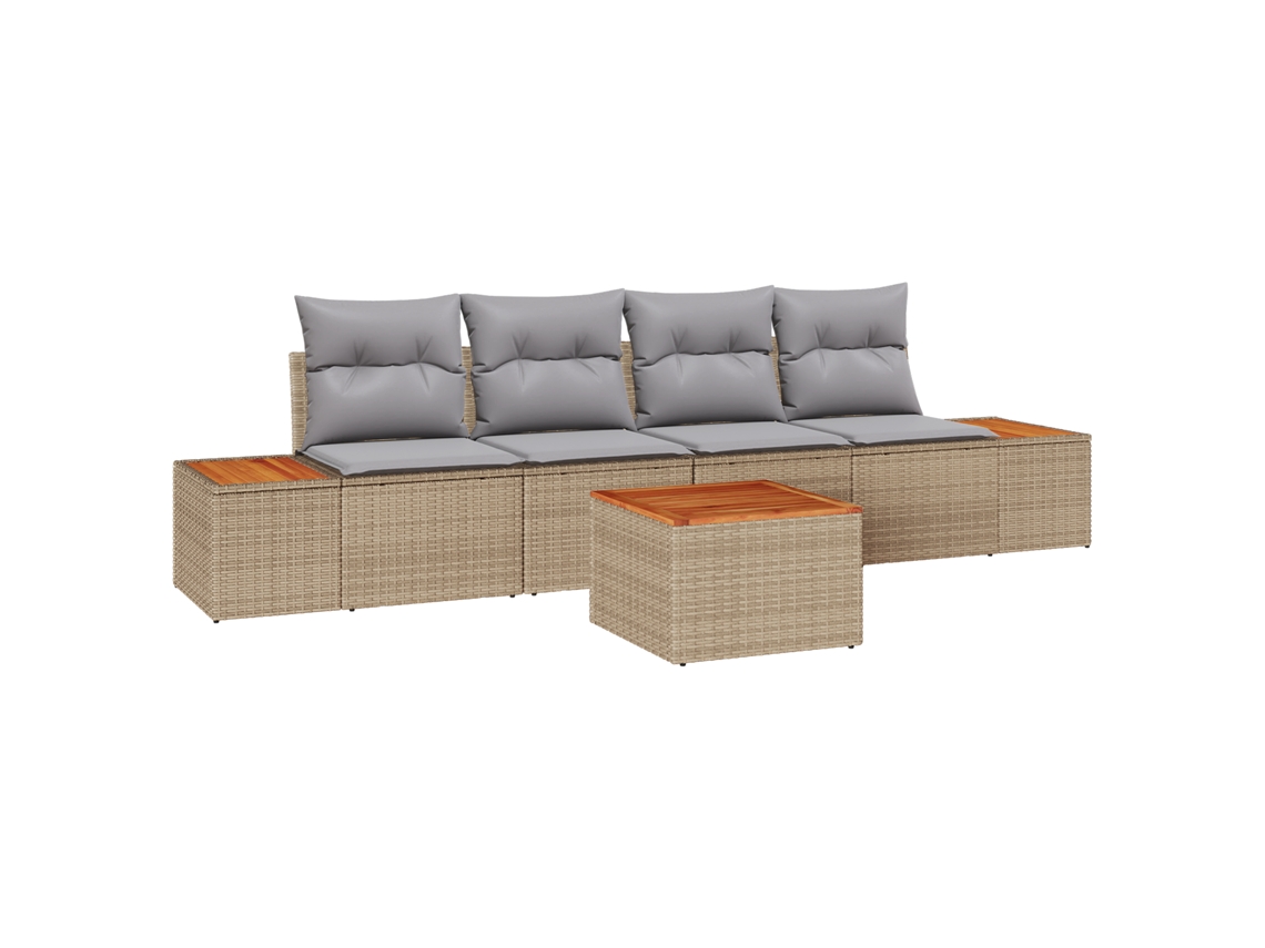 Conjunto 5 Conjunto De Sofá De Jardim Vidaxl Bege Vime Pe (55 X 55 X 37 Cm)
