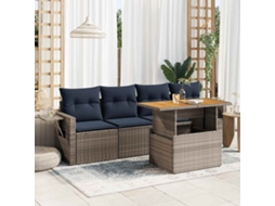 Vidaxl 5 Pcs Conjunto Sofás De Jardim C/ Almofadões Vime Pe Cinzento