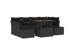 Conjunto 7 Sofá De Jardim Vidaxl Preto Vime Pe (100 X 55 X 73 Cm)