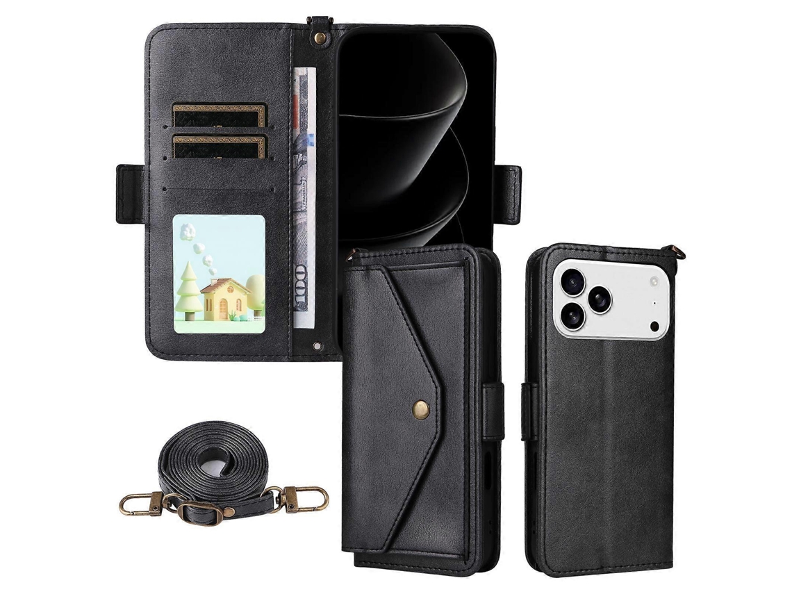 Capa De Celular De Couro Bovino Com Compartimentos Para Vários Cartões
