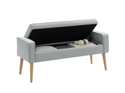 Banco de Armazenamento com Tampa Flip e Pernas de Madeira para Entrada do Quarto e Sala de Estar, Claro 120x45x54 Cm Cinza