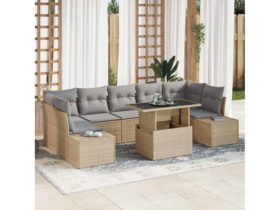 Vidaxl Conjunto De Sofá De Jardim 8 Unid. Bege E Cinza Claro
