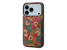 Capa De Couro Compatível Com Iphone 17 Pro Com Suporte Para Cartão E Estampa Floral