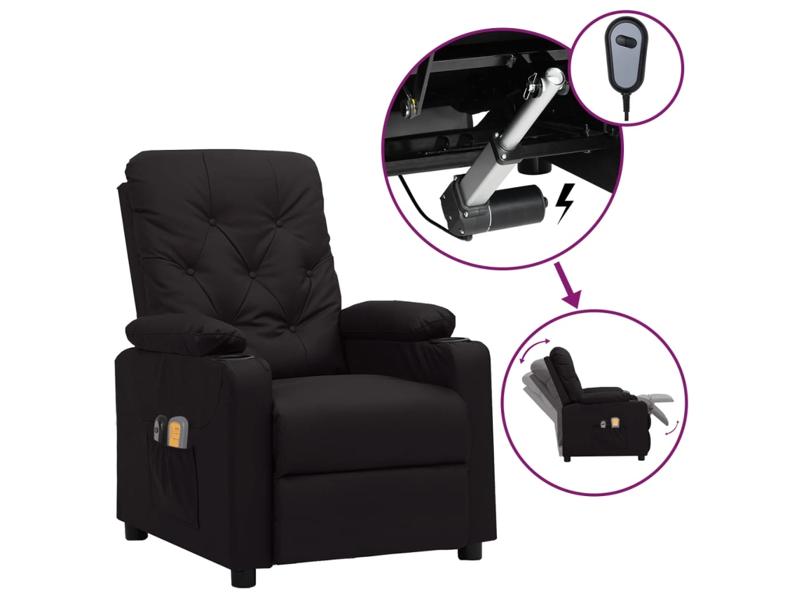 Vidaxl Poltrona De Massagens Elétrica Couro Artificial Preto