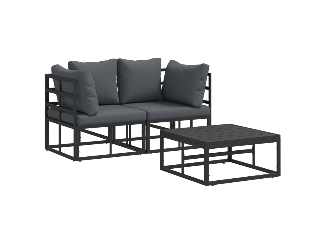 Conjunto 3 Sofá De Jardim Vidaxl Preto Metal (71,5 X 71,5 X 71 Cm)