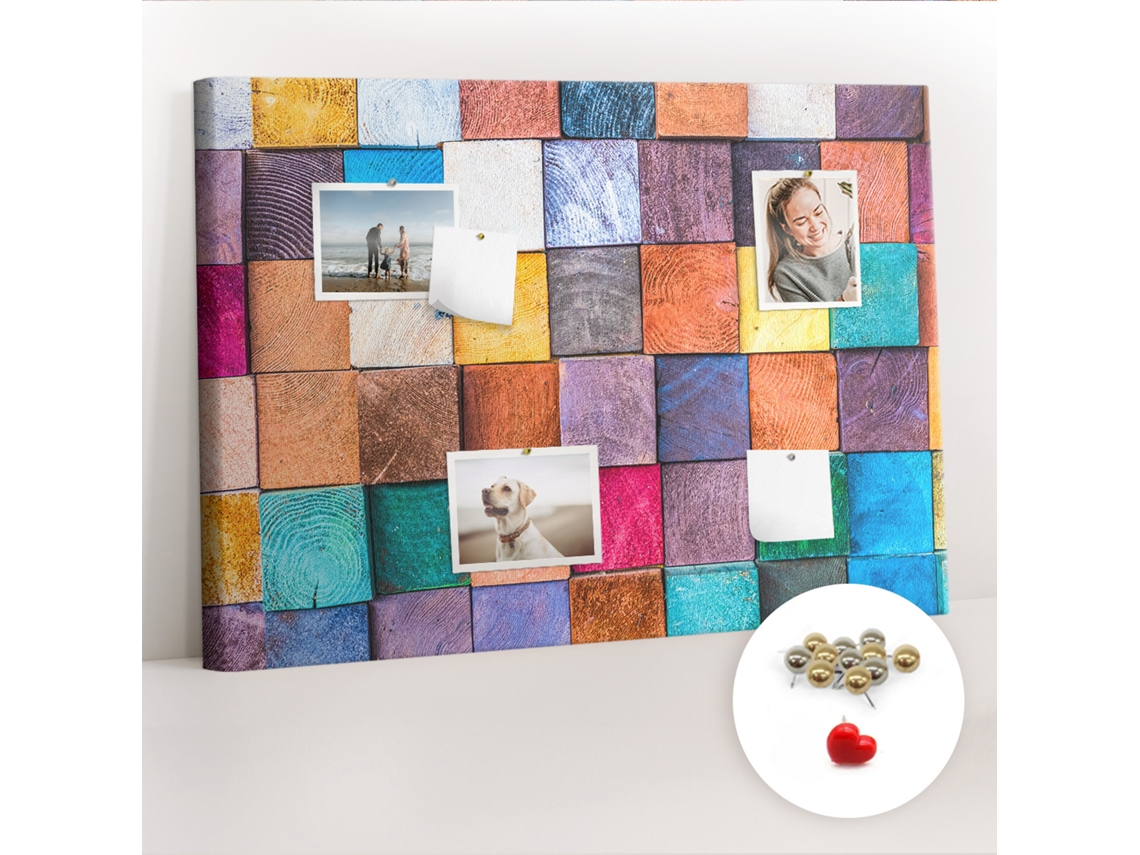 Quadro De Cortiça Com Impressão Cubos De Madeira Para A Sala De Estar Espelharte (70x100 Cm)