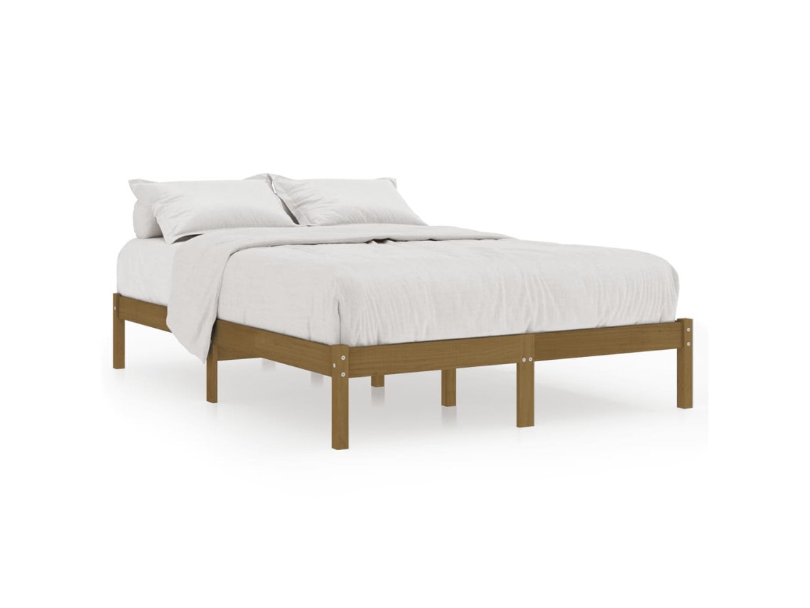 Estrutura de Cama 200x200 cm Pinho Maciço Castanho Mel MAISON EXCLUSIVE