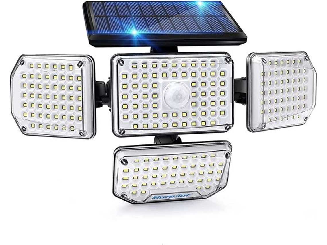 Luminária solar externa, luz de segurança com sensor de movimento e 4 cabeças ajustáveis. Brilvibera