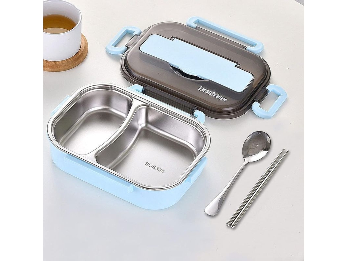 2026 bento Box Niños Estudiantes Adultos Acero Inoxidable Termoaislante 2 Compartimentos Azul