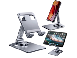 Suporte para Celular de Mesa, Dobrável, com Rotação 360 Graus em Alumínio (cinza AQUAFORGE