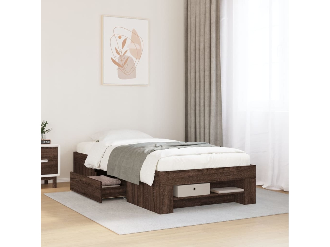 Vidaxl Estrutura Cama S/ Colchão Derivados Madeira Carvalho Castanho