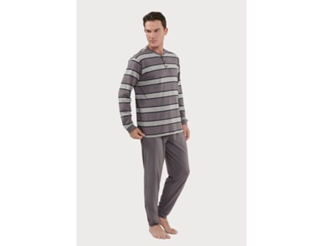 Pijama masculino listrado de malha de algodão com carcela longa The Night Owl