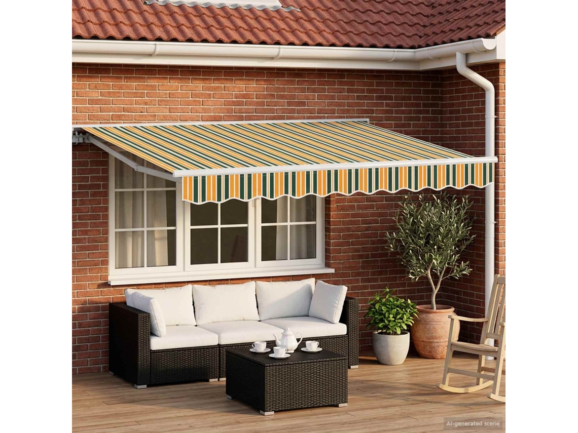Vidaxl Toldo Retrátil Elétrico Verde, Amarelo, Branco 3 X 2,5 M