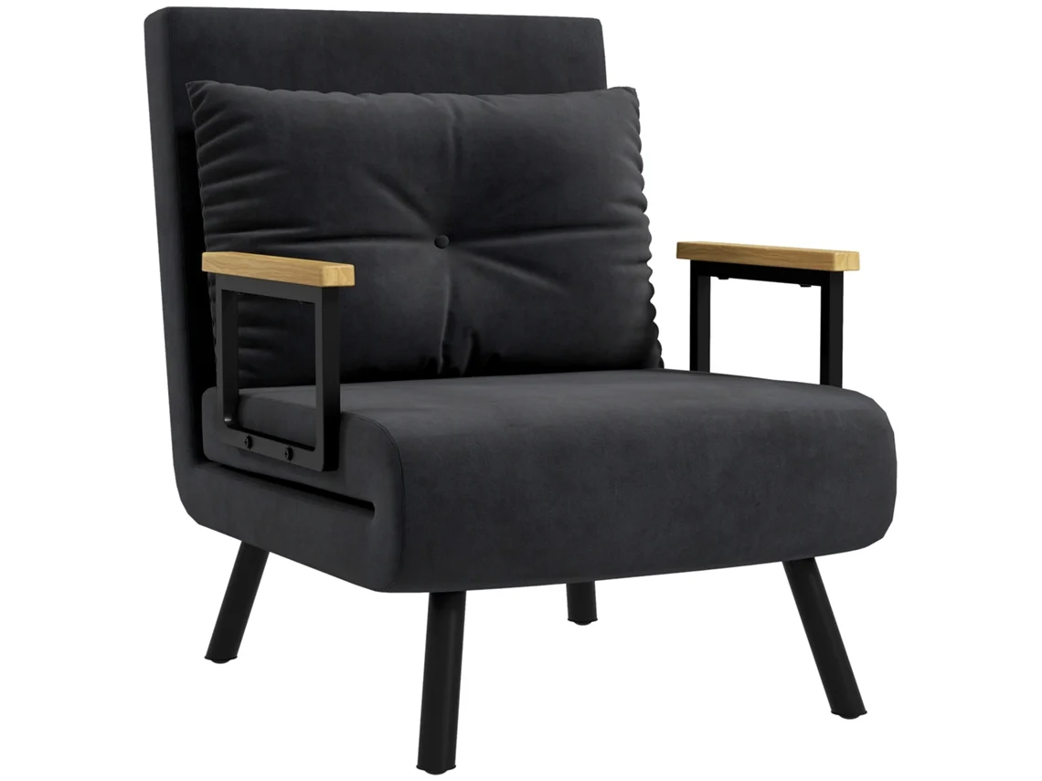 Poltrona Cama 3 em 1 Encosto Ajustável 5 Níveis Sofá Individual Preto 63x73x81cm S/MARCA