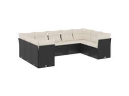Conjunto de 9 Sofás para Jardim com Almofadões Vime Pe Preto MAISON EXCLUSIVE (9 pcs)