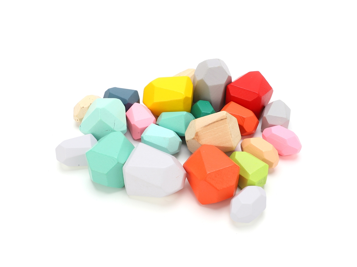 Brinquedo Educativo Pedras De Empilhamento De Madeira Coloridas 22 Pcs Para Crianças 3+ Anos