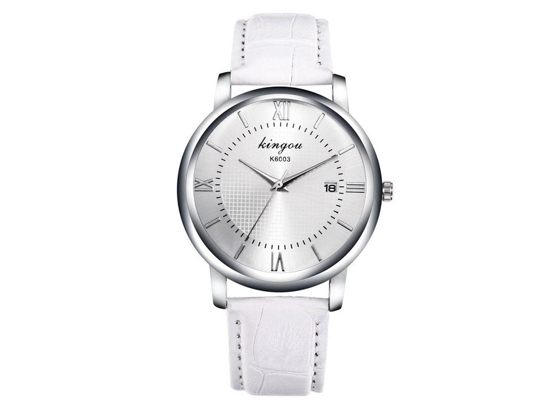 Relógio masculino de pulso analógico de quartzo em liga metálica com pulseira de couro, branco.