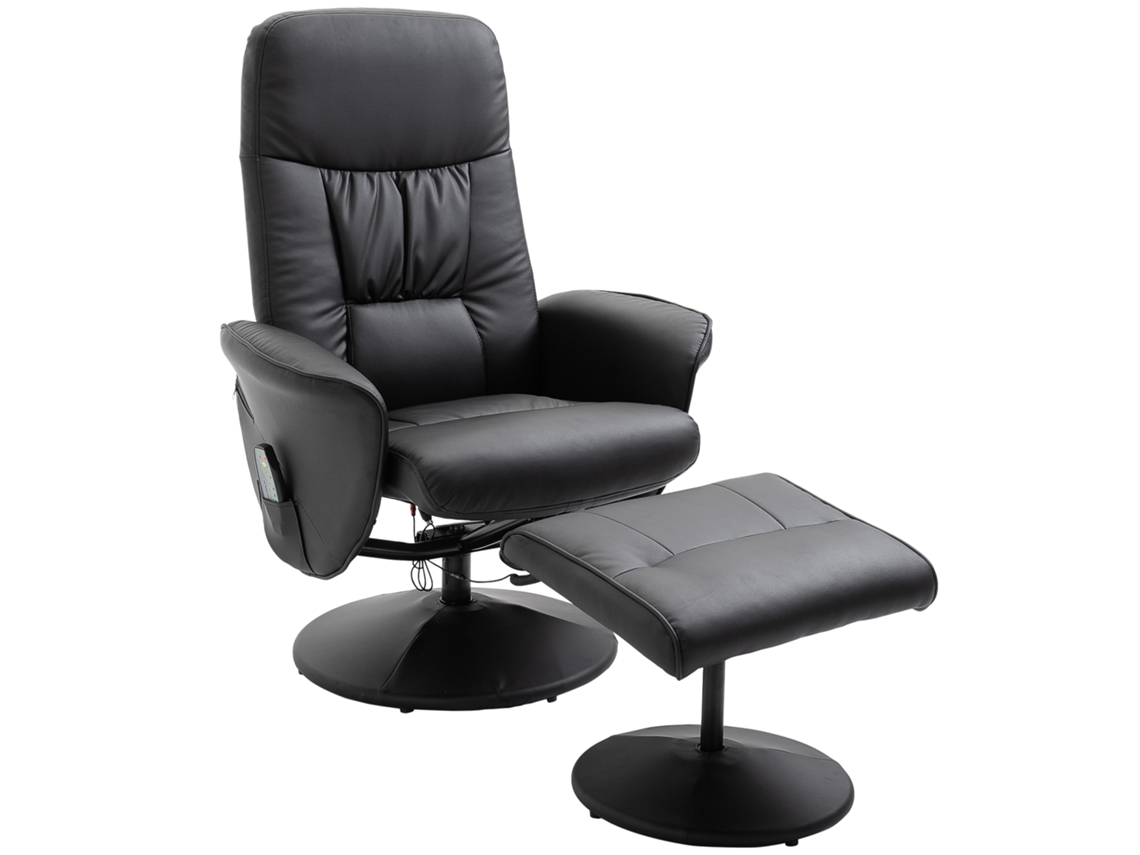 Poltrona Relax Massageadora Com Otomano, 10 Pontos De Vibração, Couro Sintético Preto, 76 X 81 X 105 Cm.