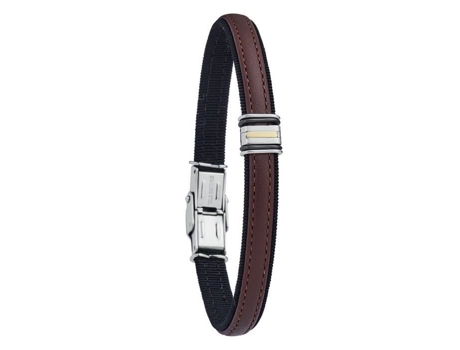 Bracelete Masculino Jourdan Bracelete Jourdan Gois Em Couro, Aço, Ouro 18 Quilates Cor Marrom