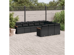 Vidaxl 10 Pcs Conjunto Sofás De Jardim C/ Almofadões Vime Pe Preto