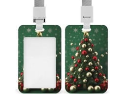 Porta Crachá Redondo Em Formato De Árvore Natal, Capa Protetora Vertical Com Cordão, Estojo De Plástico Impermeável