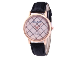Relógio Casual Feminino Estilo Coreano Pulseira de Couro Quartzo F405 a Preto