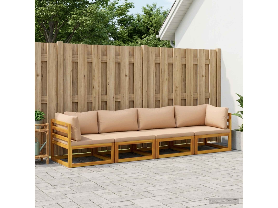 Vidaxl Conjunto De Sofás 4 Unid. Natural Madeira Sólida De Acácia