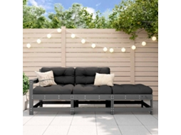 Vidaxl 3 Pcs Conjunto Lounge Jardim C/ Almofadões Madeira Maciça Cinza