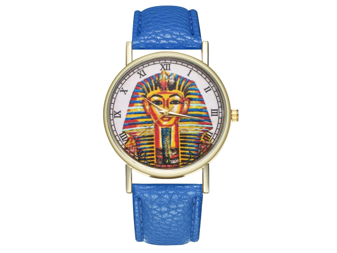Relógio de Pulseira Unisex de Quartzo com Pulseira Pu e Mostrador Redondo Azul Real