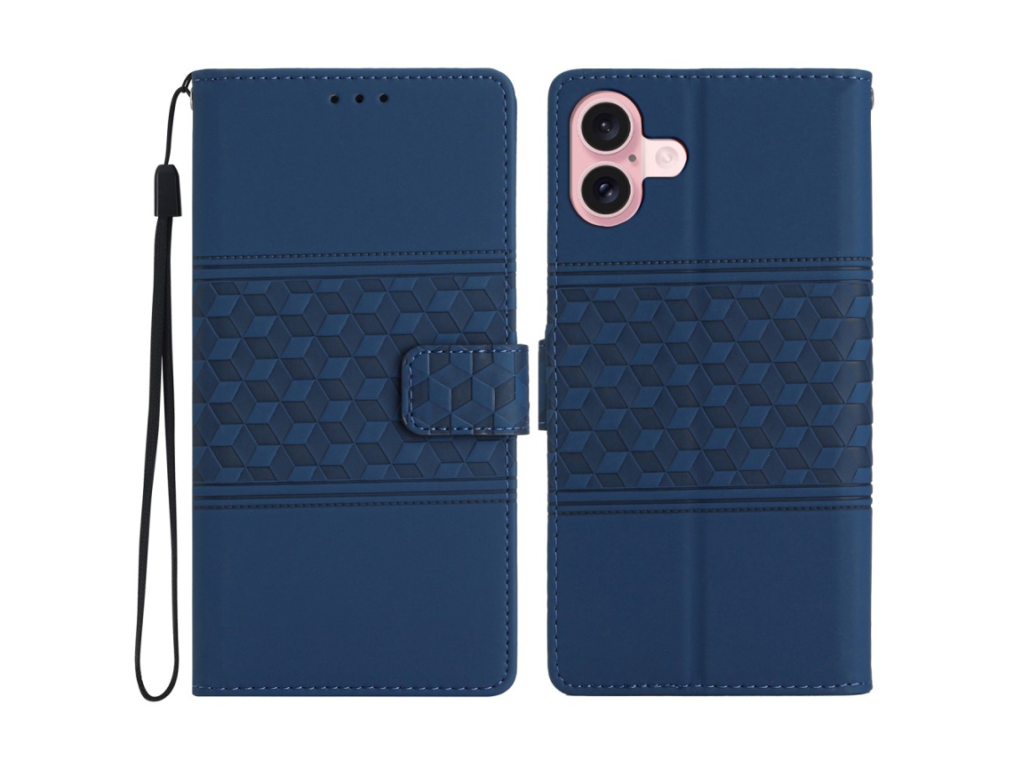Capa Em Couro Pu Para Apple Iphone 16 Plus, Azul