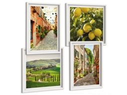 Galeria De Pinturas Murais Ruas Com Flores E Limão Moldura Branca Quadros Para A Sala De Estar Espelharte (conjunto De 4 Imagens)