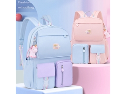 Mochila Escolar Macaron EOOCOO (Abertura Lateral, Grande Capacidade)