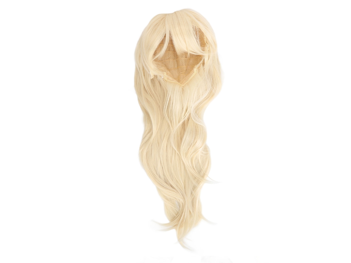 Peruca sintética longa e ondulada, cor loiro claro, modelo 2026, ideal para festas e cosplay.