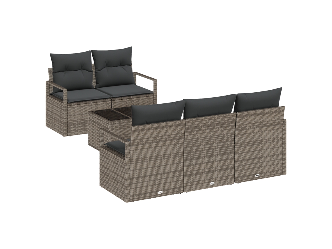 Conjunto 6 Conjunto De Sofá De Jardim Vidaxl Cinzento Vime Pe (55 X 55 X 37 Cm)