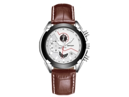 Relógio de Pulso Masculino Casual de Quartzo com Pulseira Marrom e Caixa Prateada Sanda