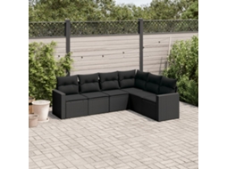 Vidaxl 6 Pcs Conjunto Sofás De Jardim C/ Almofadões Vime Pe Preto