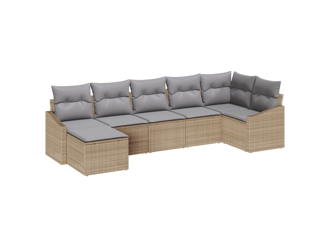 Conjunto 7 De Jantar De Vidaxl Com Almofadas Bege Rattan Poliéster