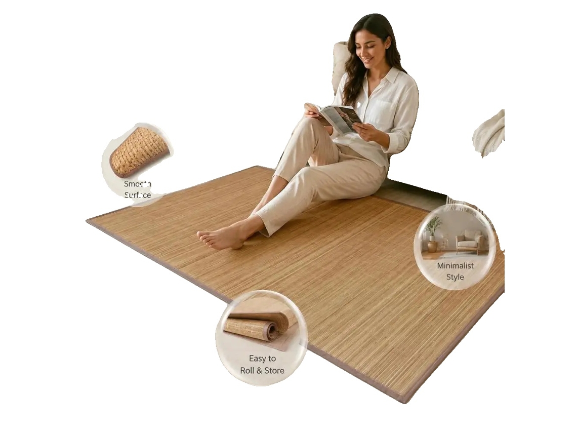 Tapete De Bambu, Base Antiderrapante, Limpeza Fácil, Brun