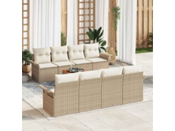 Vidaxl Conjunto De Sofá De Jardim Com Almofada 9 Pcs Bege Vime Pe