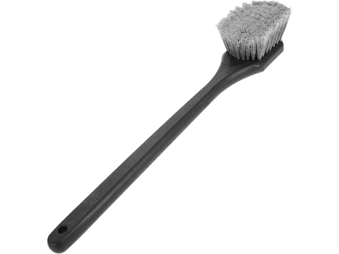 Escova De Cabo Longo Cinza Para Limpeza De Aros E Pneus Com Cerdas Resistentes.