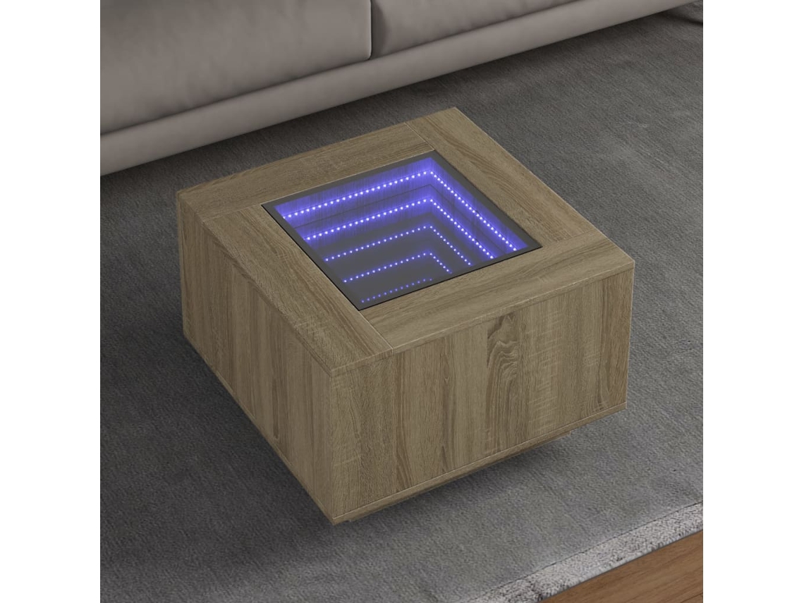 Vidaxl Mesa De Centro C/ Leds 60x60x40 Cm Derivados De Madeira