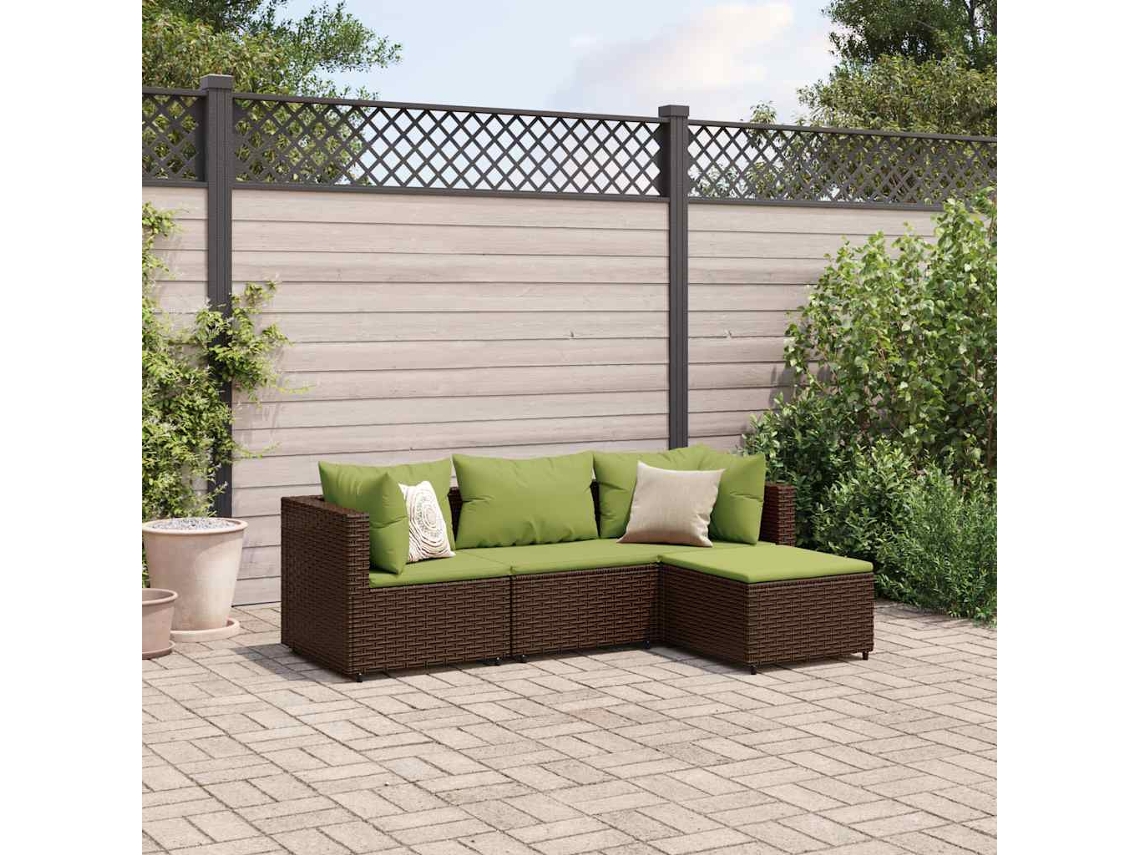 Conjunto 4 Peças Lounge Jardim C/ Almofadões Vime Pe Marrom Dkd Home Decor