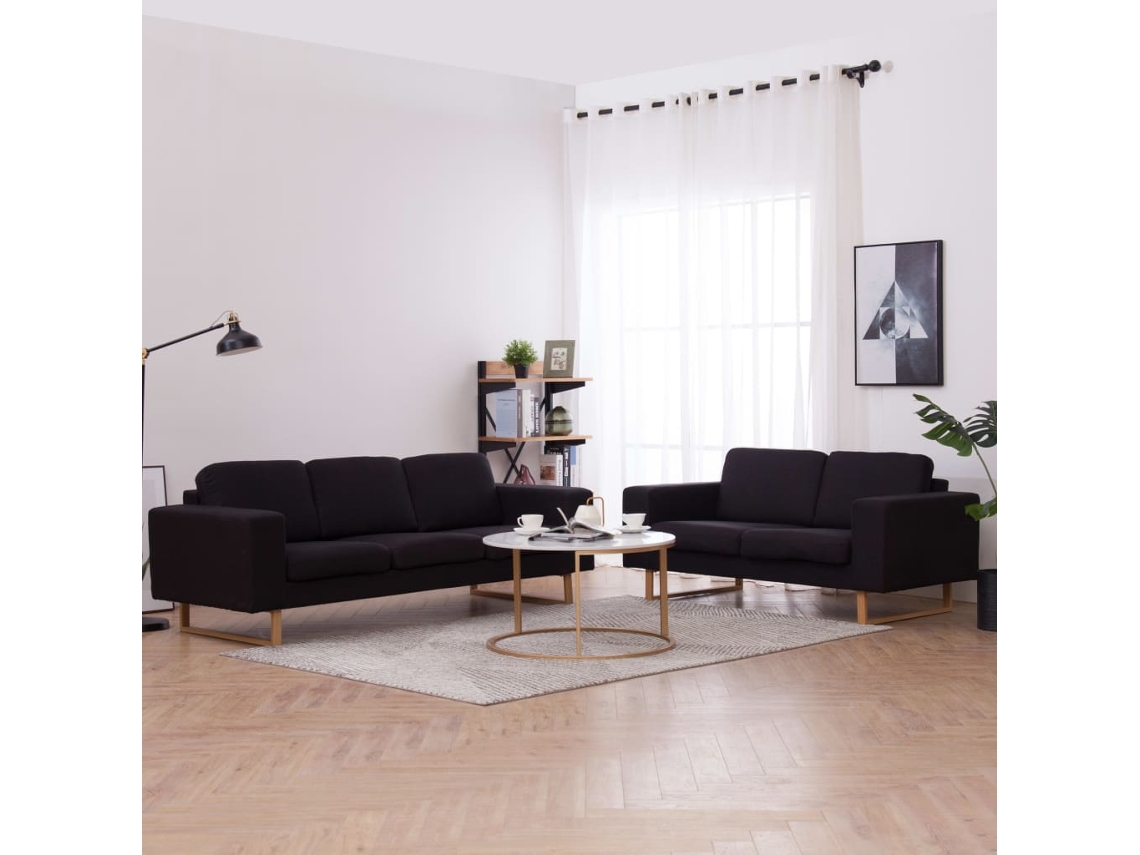 Vidaxl 2 Pcs Conjunto De Sofás Tecido Preto