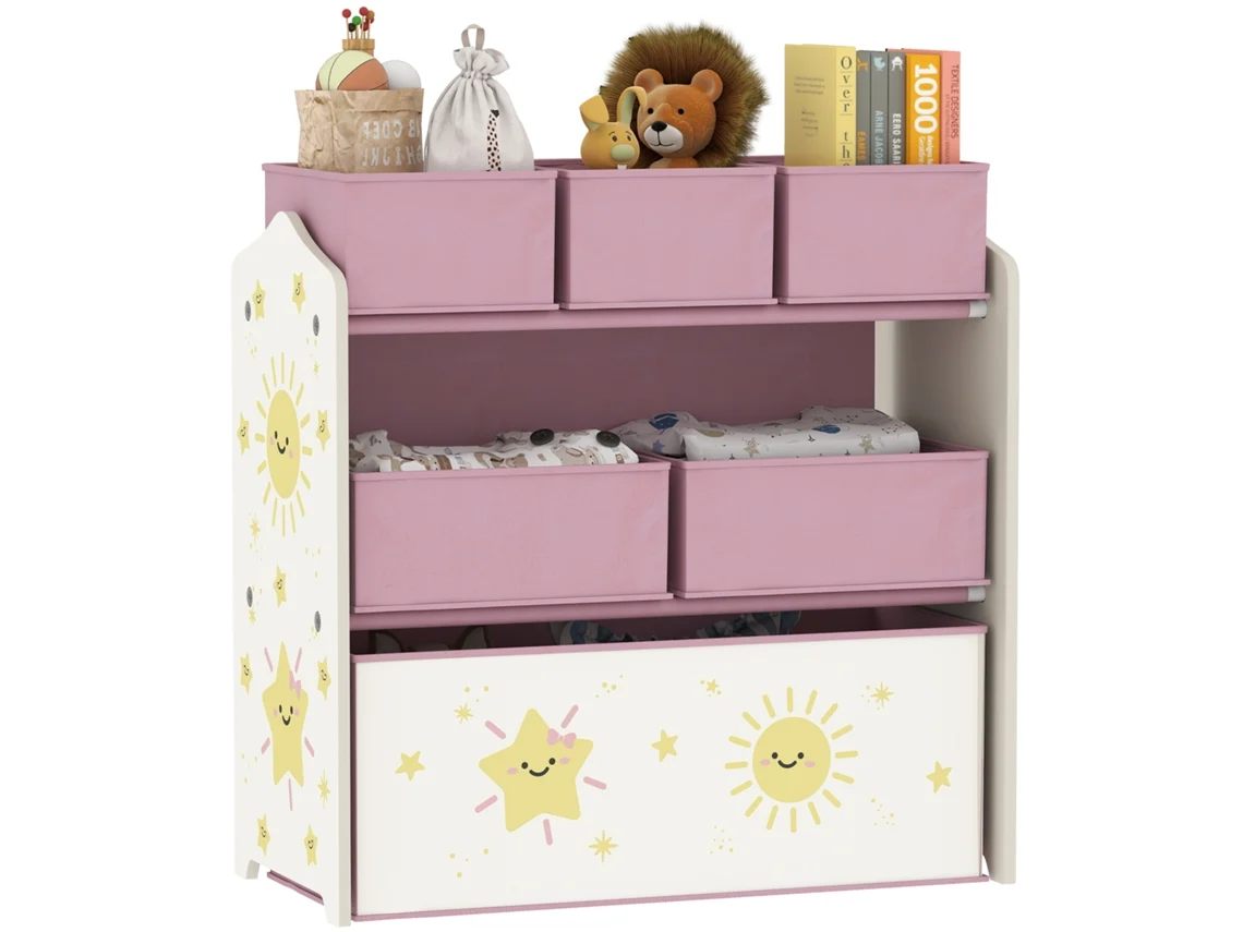Suporte para Móvel Brinquedos 3 Níveis 6 Cestas. Rosa