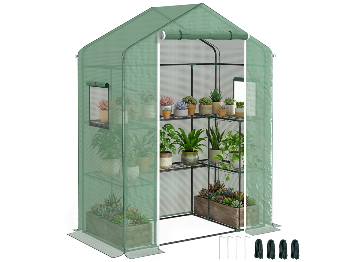 Estufa de Jardim com porta, 2 janelas, 2 prateleiras, 140x73x190cm BTFORUS