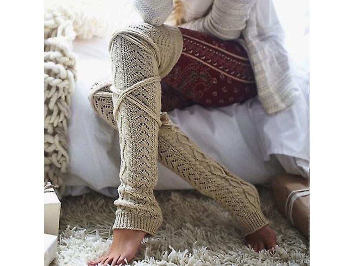Medias Largas De Punto Para Mujer, Sobre La Rodilla, Abrigadas, Invierno, Otoño, Primavera, Algodón Mezclado, Casual, Fiesta Bege