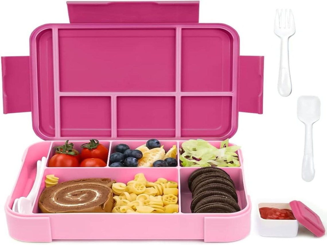 Lurelia Recipiente Alimentar, 6 Compartimentos, À Prova De Fugas, Livre De Bpa, Cor Rosa, Para Escola E Trabalho