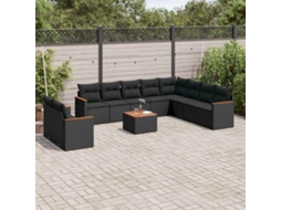 Vidaxl 11 Pcs Conjunto Sofás De Jardim C/ Almofadões Vime Pe Preto