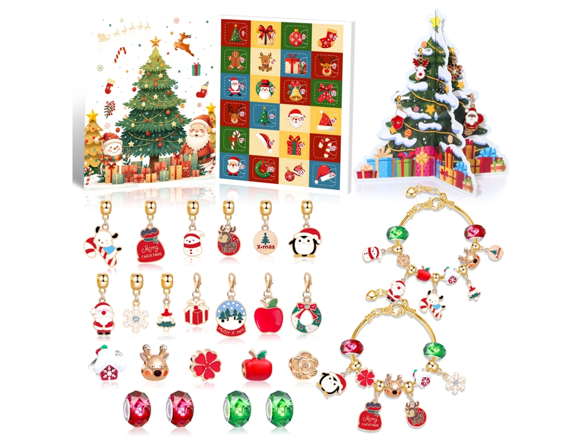 Calendário Do Advento Com Kit De Pulseiras De Natal, 24 Grades Elysve